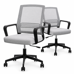 Artiss 2x Ergonomic Office Chair Mesh Mid Back Home Office Desk Chairs with Lumbar Support Grey