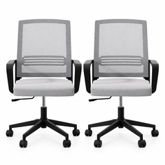 Artiss 2x Ergonomic Office Chair Mesh Mid Back Home Office Desk Chairs with Lumbar Support Grey