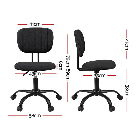 Artiss Armless Office Chair with Wheels, Ergonomic 360° Swivel Home Office Desk Chair, Height Adjustable Computer Task Chair with Fabric Back and Seat for Small Space, Black