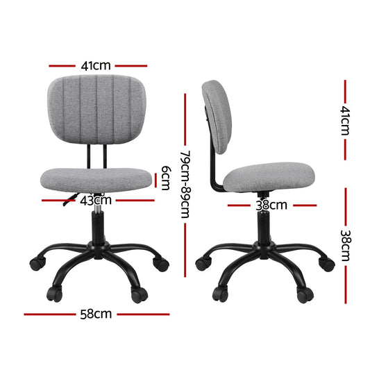 Artiss Armless Office Chair with Wheels, Ergonomic 360° Swivel Home Office Desk Chair, Height Adjustable Computer Task Chair with Fabric Back and Seat for Small Space, Grey