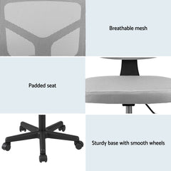 Artiss Armless Office Chair with Wheels, Ergonomic 360° Swivel Home Office Desk Chair, Height Adjustable Computer Task Chair with Fabric Back and Seat for Small Space, Grey
