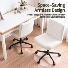 Artiss Armless Cross Legged Office Chair Wide Seat Vanity Chair Teddy Fleece Beige