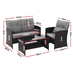 Gardeon 4-Piece Outdoor Sofa Set Coffee Table Chair Rattan Furniture Black