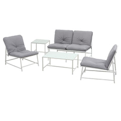 Gardeon 5-Piece Outdoor Sofa Set with Cushions table and Chairs White
