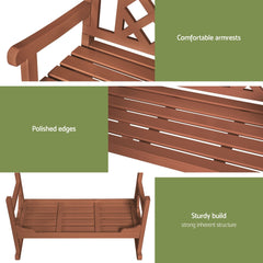 Gardeon Outdoor Garden Bench Wooden Chair 2 Seat Patio Furniture Lounge Natural