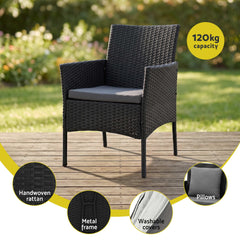 Gardeon 4-Piece Outdoor Sofa Set with Two Pillows Rattan Furniture Black
