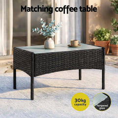Gardeon 4-Piece Outdoor Sofa Set with Two Pillows Rattan Furniture Black