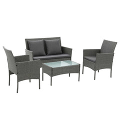 Gardeon 4-Piece Outdoor Sofa Set Rattan Furniture with Two Pillows Grey