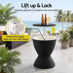 Gardeon Outdoor Bar Table Portable Ice Bucket Cooler 30L Adjustable Top Black