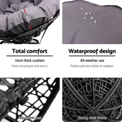 Gardeon Outdoor Chairs Outdoor Furniture Papasan Chair Wicker Patio Garden Black