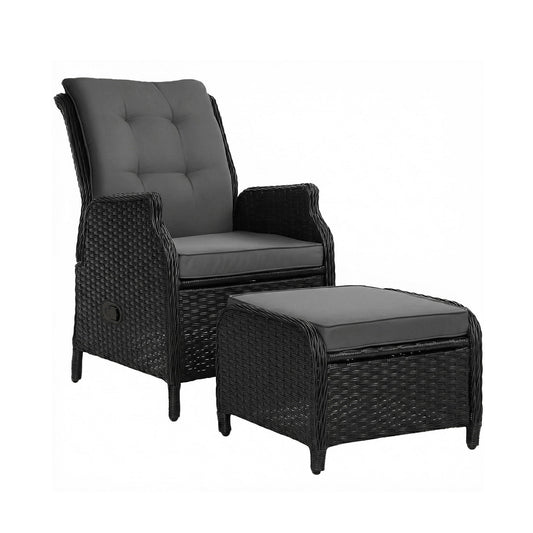 Gardeon Recliner Chair Sun lounge Wicker Lounger Outdoor Furniture Patio Adjustable Black