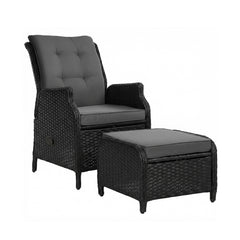 Gardeon Recliner Chair Sun lounge Wicker Lounger Outdoor Furniture Patio Adjustable Black