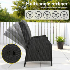 Gardeon Recliner Chair Sun lounge Wicker Lounger Outdoor Furniture Patio Adjustable Black