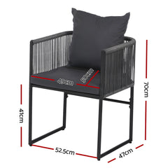 Gardeon 2PC Outdoor Dining Chairs Woven Rope Chair Patio Furniture Garden Steel