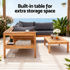 Gardeon 4 Pieces Outdoor Sofa Set 5-Seater Wooden Bench with Built-in Side Table