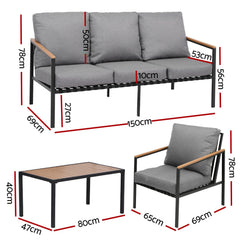Gardeon 5 Seater Outdoor Sofa Set 4PCS Table Chair Garden Bench Patio Furniture