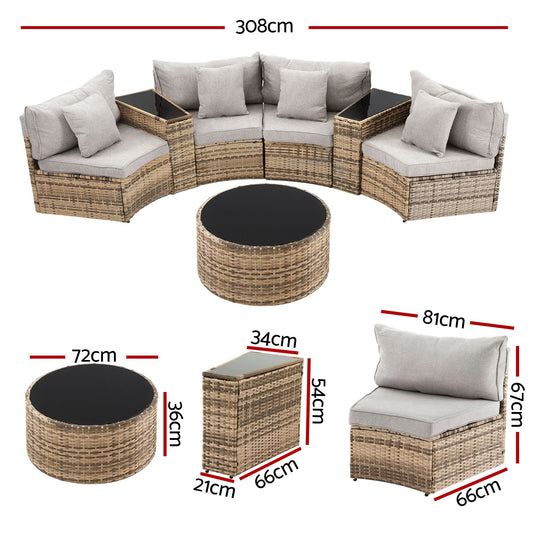 Gardeon 4 Seater Outdoor Sofa Set 7PCS Table Chair Brown Rattan Patio Furniture