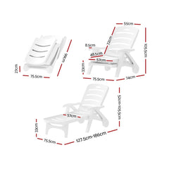 Gardeon Set of 2Sun Lounger Folding Chaise Lounge Chair Wheels Patio Outdoor Furniture