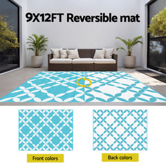 Gardeon Outdoor Rugs 274x366cm Large Carpet Reversible Area Mat PP Dual-Sided Patio Rug Light Blue