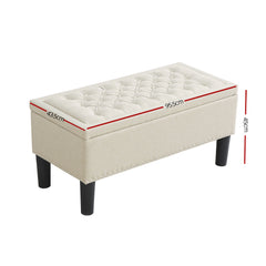 Artiss Storage Ottoman Blanket Box 96cm Linen Taupe