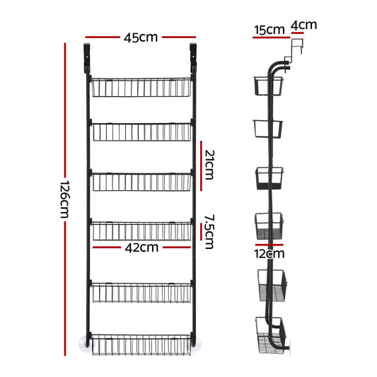 Artiss 2x Over Door Storage Pantry Organiser 6-Tier Metal Hanger Hook Black
