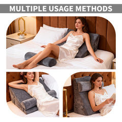 3Pcs Orthopedic Bed Wedge Pillow Set Angle Adjustable High-Density Foam Triangle Bedding Pillow for Relaxing Post Surgery Recovery Acid Reflux Snoring Grey