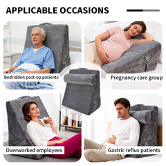 3Pcs Orthopedic Bed Wedge Pillow Set Angle Adjustable High-Density Foam Triangle Bedding Pillow for Relaxing Post Surgery Recovery Acid Reflux Snoring Grey