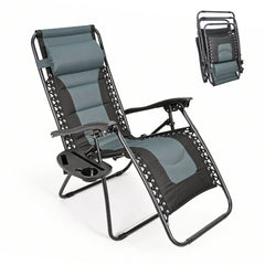 Foldable Zero Gravity Chair 90-170 Degree Adjustable Reclining Lounge Chair with Headrest Foot Rest and Cup Holder Outdoor Patio Recliner Max Load 180kg