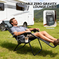 Foldable Zero Gravity Chair 90-170 Degree Adjustable Reclining Lounge Chair with Headrest Foot Rest and Cup Holder Outdoor Patio Recliner Max Load 180kg