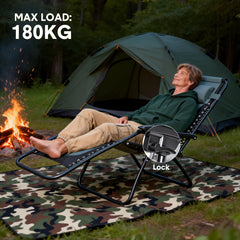 Foldable Zero Gravity Chair 90-170 Degree Adjustable Reclining Lounge Chair with Headrest Foot Rest and Cup Holder Outdoor Patio Recliner Max Load 180kg