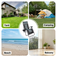 Foldable Zero Gravity Chair 90-170 Degree Adjustable Reclining Lounge Chair with Headrest Foot Rest and Cup Holder Outdoor Patio Recliner Max Load 180kg
