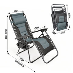 Foldable Zero Gravity Chair 90-170 Degree Adjustable Reclining Lounge Chair with Headrest Foot Rest and Cup Holder Outdoor Patio Recliner Max Load 180kg