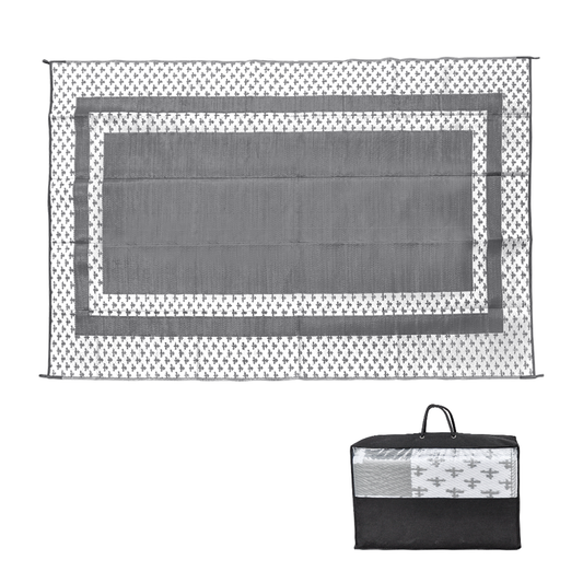 Large Outdoor Rug 275x365cm Weatherproof Plastic Weave Mat Washable Outside Solid Carpet Easy Care for Patio Deck Backyard Garden RV Camping Silver Grey