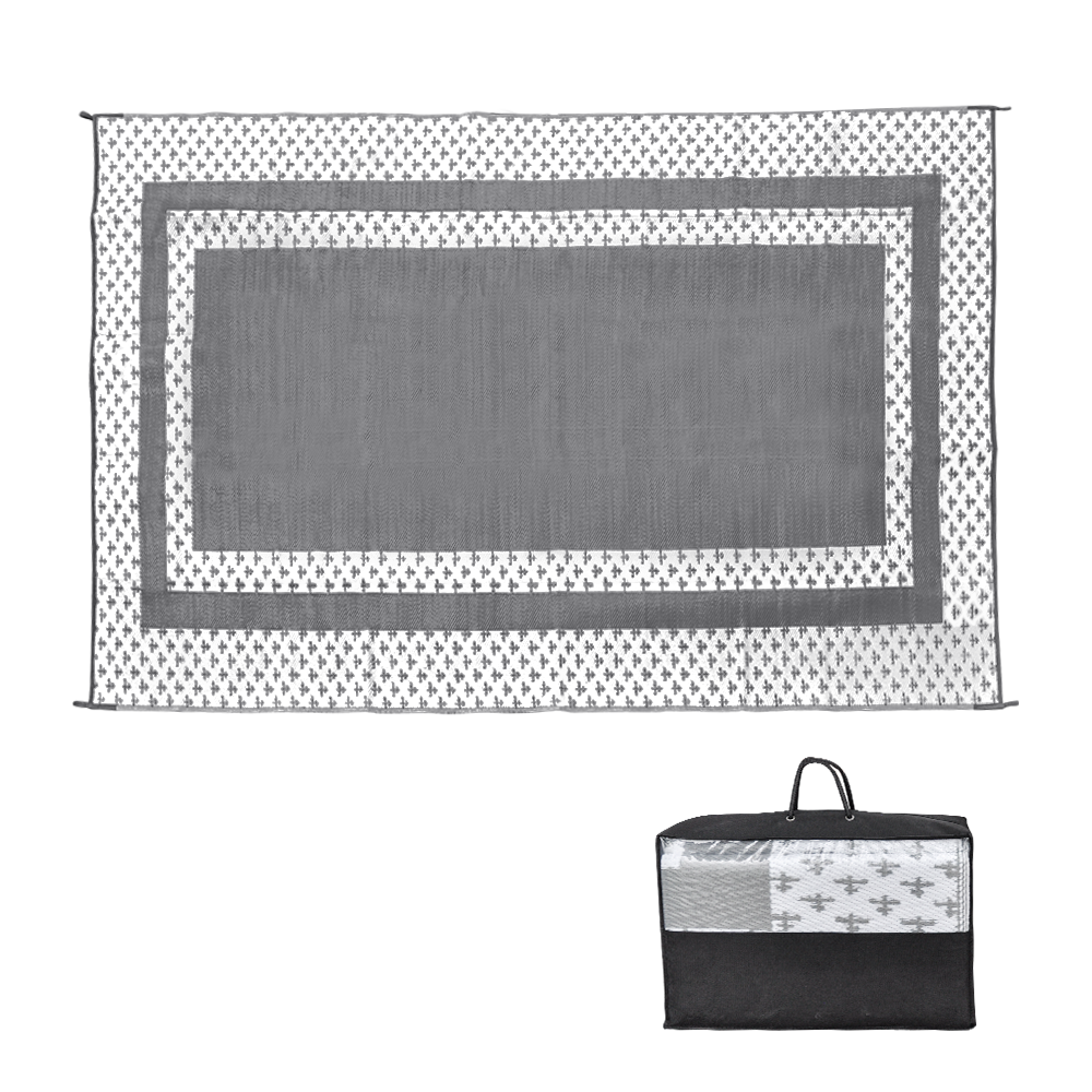 Large Outdoor Rug 275x365cm Weatherproof Plastic Weave Mat Washable Outside Solid Carpet Easy Care for Patio Deck Backyard Garden RV Camping Silver Grey