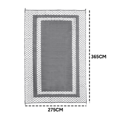 Large Outdoor Rug 275x365cm Weatherproof Plastic Weave Mat Washable Outside Solid Carpet Easy Care for Patio Deck Backyard Garden RV Camping Silver Grey