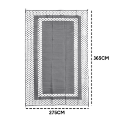 Large Outdoor Rug 275x365cm Weatherproof Plastic Weave Mat Washable Outside Solid Carpet Easy Care for Patio Deck Backyard Garden RV Camping Silver Grey