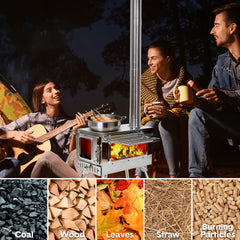 Outdoor Wood Burning Stove Multifunction Grill Hot Tent Stove with 5 Chimney Pipe and Side Window Portable Camping Stove for Cooking Heating Hiking