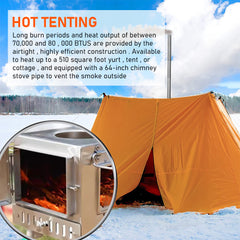 Outdoor Wood Burning Stove Multifunction Grill Hot Tent Stove with 5 Chimney Pipe and Side Window Portable Camping Stove for Cooking Heating Hiking