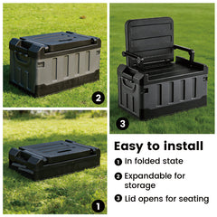 60L Storage Box with Lid Multifunctional Plastic Seatable Car Trunk Organizer Foldable Fishing Tackle Box Large Capacity Outdoor Travel Storage Container