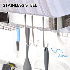Over Sink Dish Drying Rack Stainless Steel Length Adjustable Drainer Shelf with Utensils Holders for Kitchen Counter Organizer 60kg Load Capacity