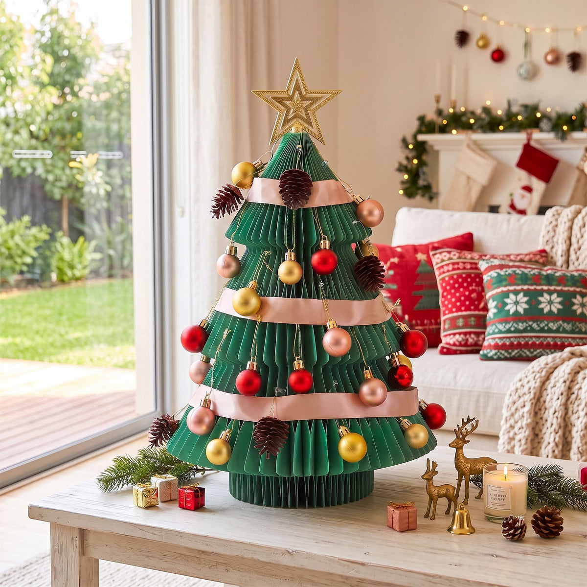 Jingle Jollys Paper Christmas Tree 61CM w/ Star Topper Xmas Decor Tabletop Green DIY Ornament Set