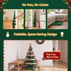 Jingle Jollys Paper Christmas Tree 87CM w/ Star Topper LEDs Xmas Decorations Kit Home Office Green