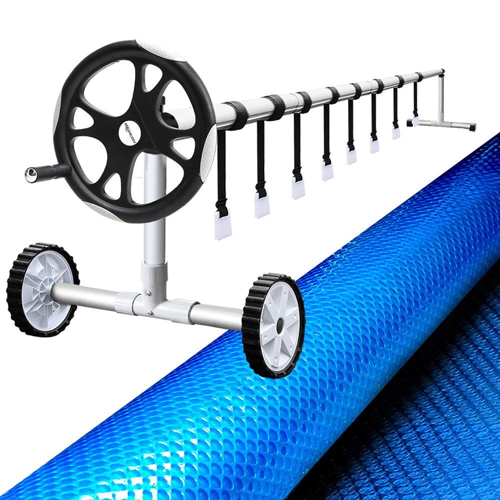Aquabuddy Pool Cover 500 Micron 11x4.8m Blue Swimming Pool Solar Blanket 5.5m Roller
