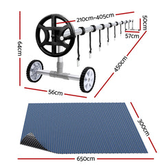 Aqua Buddy Pool Cover 600 Micron 6.5x3m w/ Roller 4m Swimming Pools Black Solar Blanket