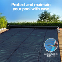 Aqua Buddy Pool Cover 600 Micron 8x4.2m w/ Blue Roller 5.55m Swimming Pools Black Solar Blanket