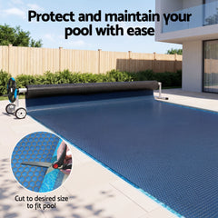 Aqua Buddy Pool Cover 500 Micron 8.5x4.2m w/ Blue Roller 5.55m Swimming Pools Black Solar Blanket