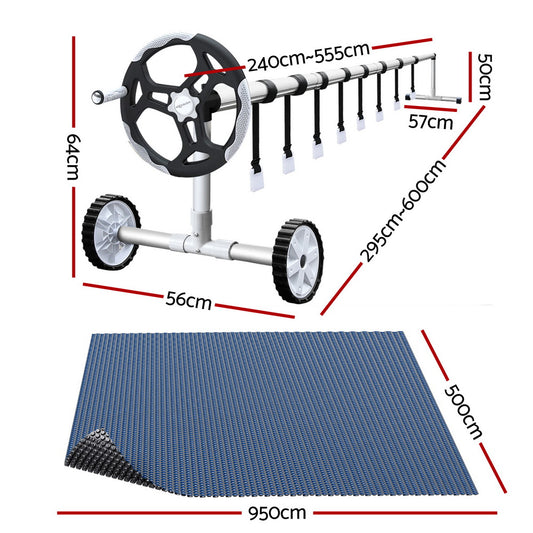 Aqua Buddy Pool Cover 600 Micron 9.5x5m w/ Roller 5.55m Swimming Pools Black Solar Blanket