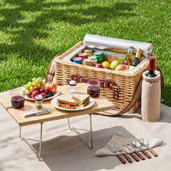 Alfresco 2 Person Insulated Picnic Basket Set with Foldable Wood Table Mat