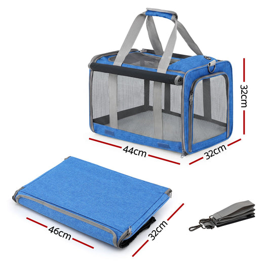 i.Pet Pet Carrier Bag Foldable Dog Cat Durable Crate Travel Cage Portable Car Kennel Blue