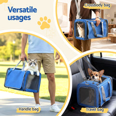 i.Pet Pet Carrier Bag Foldable Dog Cat Durable Crate Travel Cage Portable Car Kennel Blue